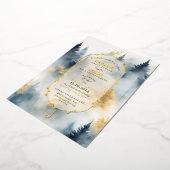 Invitation En Aluminium Gris Bleu Pine d'hiver Forêt Monogramme Mariage (Rotation)
