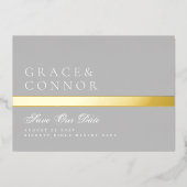 Invitation En Aluminium Gris Classique Golden Stripe Photo Enregistrer La  (Recto)
