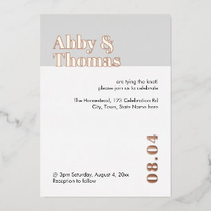 Invitation En Aluminium Gris minimaliste moderne gras Rose Gold de mariage
