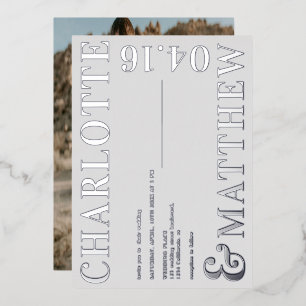 Invitation En Aluminium Gris moderne noms gris mariage photo argent