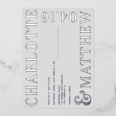 Invitation En Aluminium Gris moderne noms gris mariage photo argent (Recto)