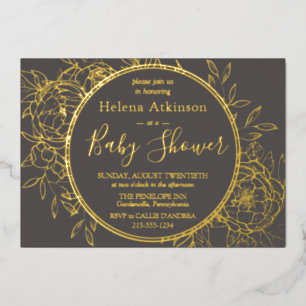Invitation En Aluminium Gris & Or Moderne Peony Toile Baby shower