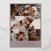 Invitation En Aluminium Gris Photo Collage Mariage informel Rose Gold (Recto)