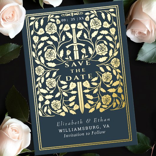 Invitation En Aluminium Gris Royal Médiéval Mariage d'épée Enregistrer la