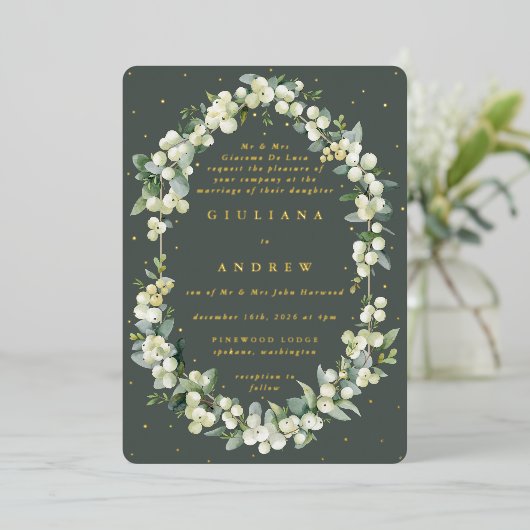 Invitation En Aluminium Gris vert Formel Snowberry+Eucalyptus Mariage (Debout devant)