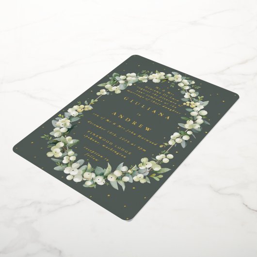 Invitation En Aluminium Gris vert Formel Snowberry+Eucalyptus Mariage (Rotation)