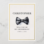 Invitation En Aluminium Groomsman Cravate noir et blanc classique (Recto)