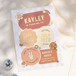 Invitation En Aluminium Groovy Daisy Boho Rétro Fête d'anniversaire Fille