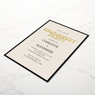 Invitation En Aluminium Groovy Rétro Or Noir Crème Fête de Fiançailles