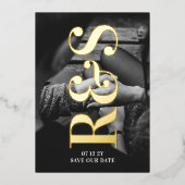 Invitation En Aluminium Gros Monogramme Gras Photo Gold Foil Enregistrer L (Recto)