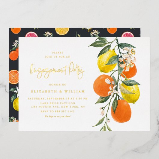 Invitation En Aluminium Groupe d'engagement Oranges botaniques et citrons (Recto/Verso)