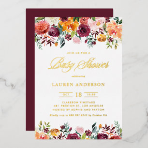Invitation En Aluminium Guirlande de fleurs d'automne à l'aquarelle Baby S