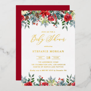 Invitation En Aluminium Guirlande de fleurs d'hiver à l'aquarelle pour Bab