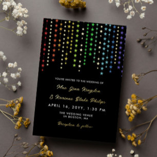 Invitation En Aluminium Guirlandes d'étoiles arc-en-ciel Mariage LGBT info