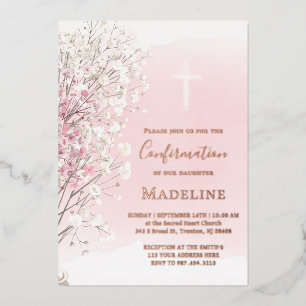 Invitation En Aluminium gypsophile bébé aquarelle rose    Confirmation