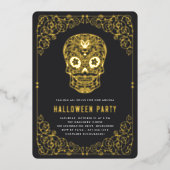 Invitation En Aluminium Halloween crâne d'or (Recto)