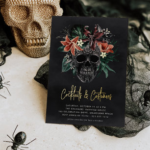 Invitation En Aluminium Halloween Crâne floral Cocktails & Costumes Party