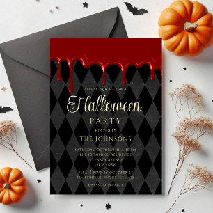 Invitation En Aluminium Halloween Or Élégant Noir Sang Qui Goutte Or