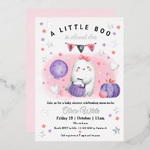 Invitation En Aluminium Halloween Petite fille Boo rose violet Baby shower