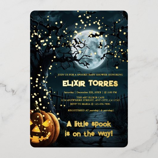 Invitation En Aluminium Halloween Un Petit Baby shower Citrouille Foil (Recto)