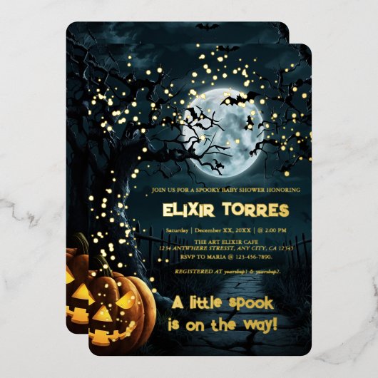 Invitation En Aluminium Halloween Un Petit Baby shower Citrouille Foil (Recto/Verso)