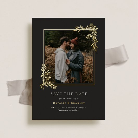 Invitation En Aluminium Hamilton Gold Foil Greenery Wedding Enregistrer la