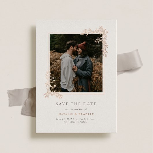 Invitation En Aluminium Hamilton Rose Gold Greenery Wedding Enregistrer la