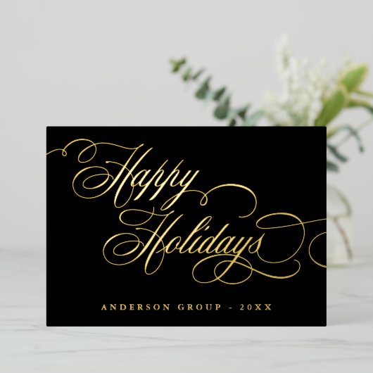 Invitation En Aluminium Happy Holidays Calligraphy corporative Salutation (Debout devant)