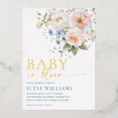 Invitation En Aluminium Hargrove Bleu Floral Bébé dans le Baby shower en f (Recto)