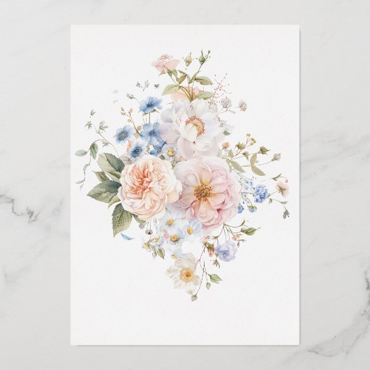 Invitation En Aluminium Hargrove Blue Floral Baby shower Argent (Verso)