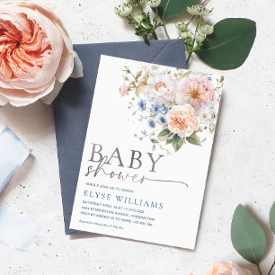 Invitation En Aluminium Hargrove Fleurs Bleues Baby Shower Argenté