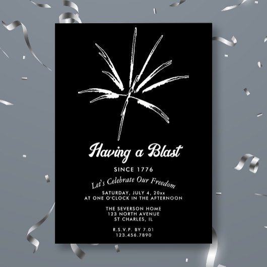Invitation En Aluminium Having a Blast Silver Fireworks 4th of July Party