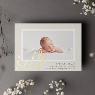 Invitation En Aluminium Hello Baby Gold Foil Photo Birth Announcement