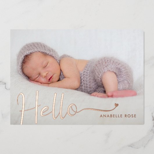 Invitation En Aluminium Hello Baby Photo Rose Gold (Recto)