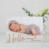 Invitation En Aluminium Hello Baby Photo Rose Gold (Debout devant)