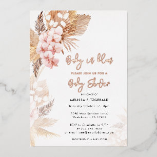 Invitation En Aluminium Herbe de la Pampa Fille Boho Baptême Rose Gold
