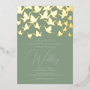 Invitation En Aluminium Hermoso Boda de la grúa de papa de origen sage