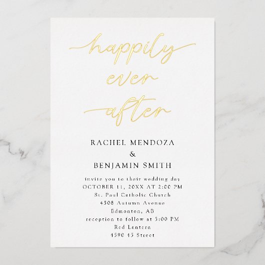 Invitation En Aluminium Heureux Jamais après Mariage minimal Script élégan (Recto)