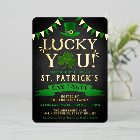 Invitation En Aluminium Heureux Toi ! Saint Patrick's Day Party Real (Debout devant)