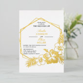 Invitation En Aluminium Hibiscus Floral Hexagon Mariage Or (Debout devant)