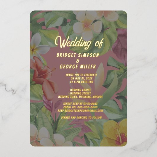 Invitation En Aluminium hibiscus hawaïen coloré tropical mariage d'été (Recto)