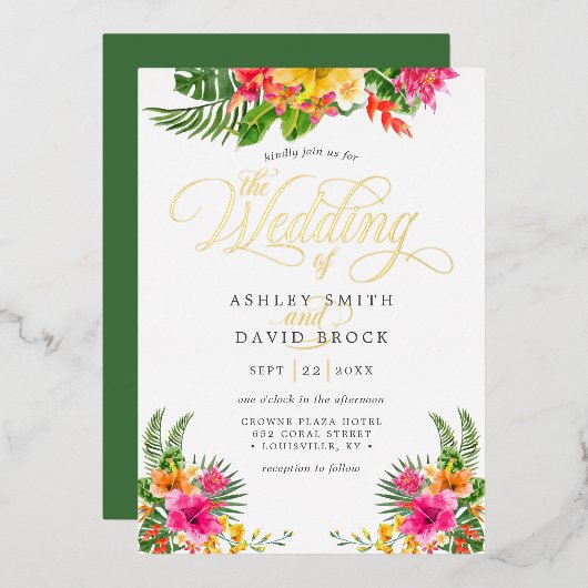 Invitation En Aluminium Hibiscus tropical Mariage de calligraphie florale (Recto/Verso)