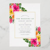 Invitation En Aluminium Hibiscus tropical Palm Feuille Mariage (Recto)