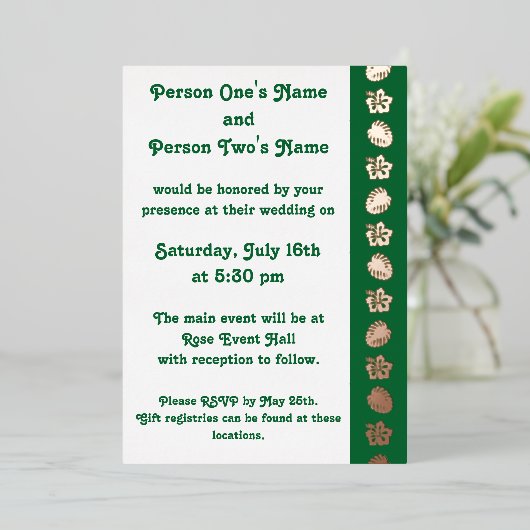 Invitation En Aluminium Hibiscus tropicaux dans l'Invitation à huile verte (Debout devant)