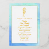 Invitation En Aluminium Hippocampe d'or avec cadre d'aquarelle (Recto)