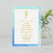 Invitation En Aluminium Hippocampe d'or avec cadre d'aquarelle (Debout devant)