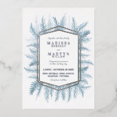 Invitation En Aluminium Hiver à feuillage persistant aquarelle bleu argent (Recto)