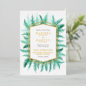 Invitation En Aluminium Hiver à feuillage persistant aquarelle mariage or (Debout devant)