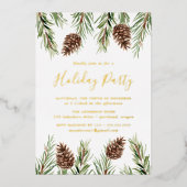 Invitation En Aluminium Hiver Aquarelle Pine Cone Fête (Recto)