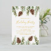 Invitation En Aluminium Hiver Aquarelle Pine Cone Fête (Debout devant)
